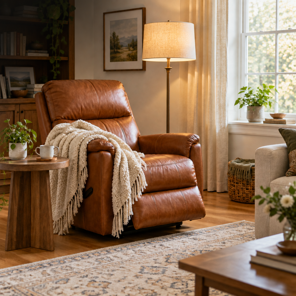 Recliners - Tan Leather Recliner Living Room