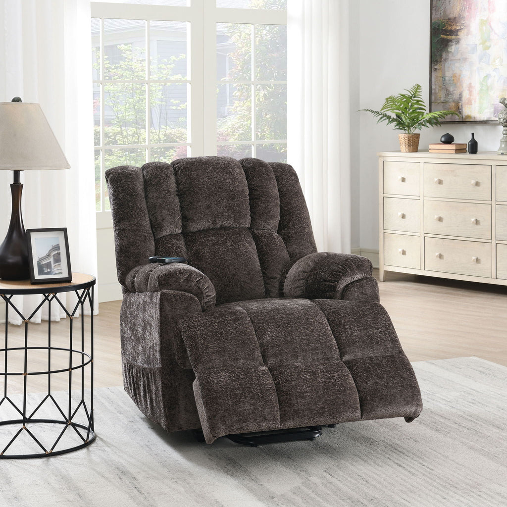 Brown Chenille Power Lift Recliner with Heat and Massage