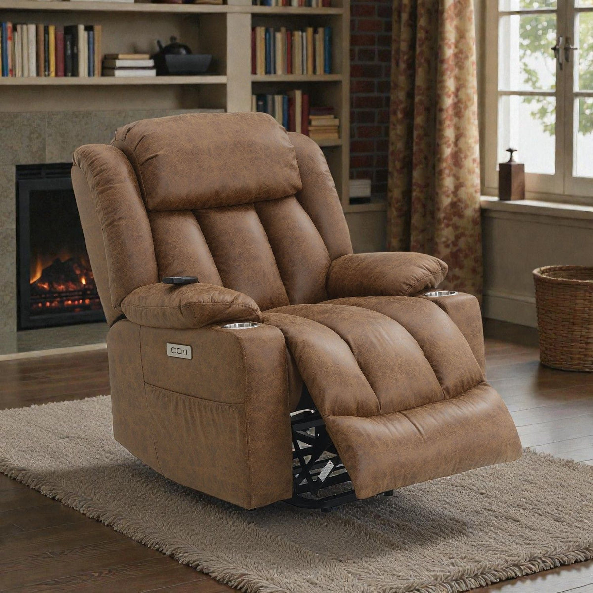 Aire Brown Power Lift Recliner with Heat and Massage