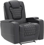 Power Recliner Chair Set Of 3 Black Leather With USB Ports