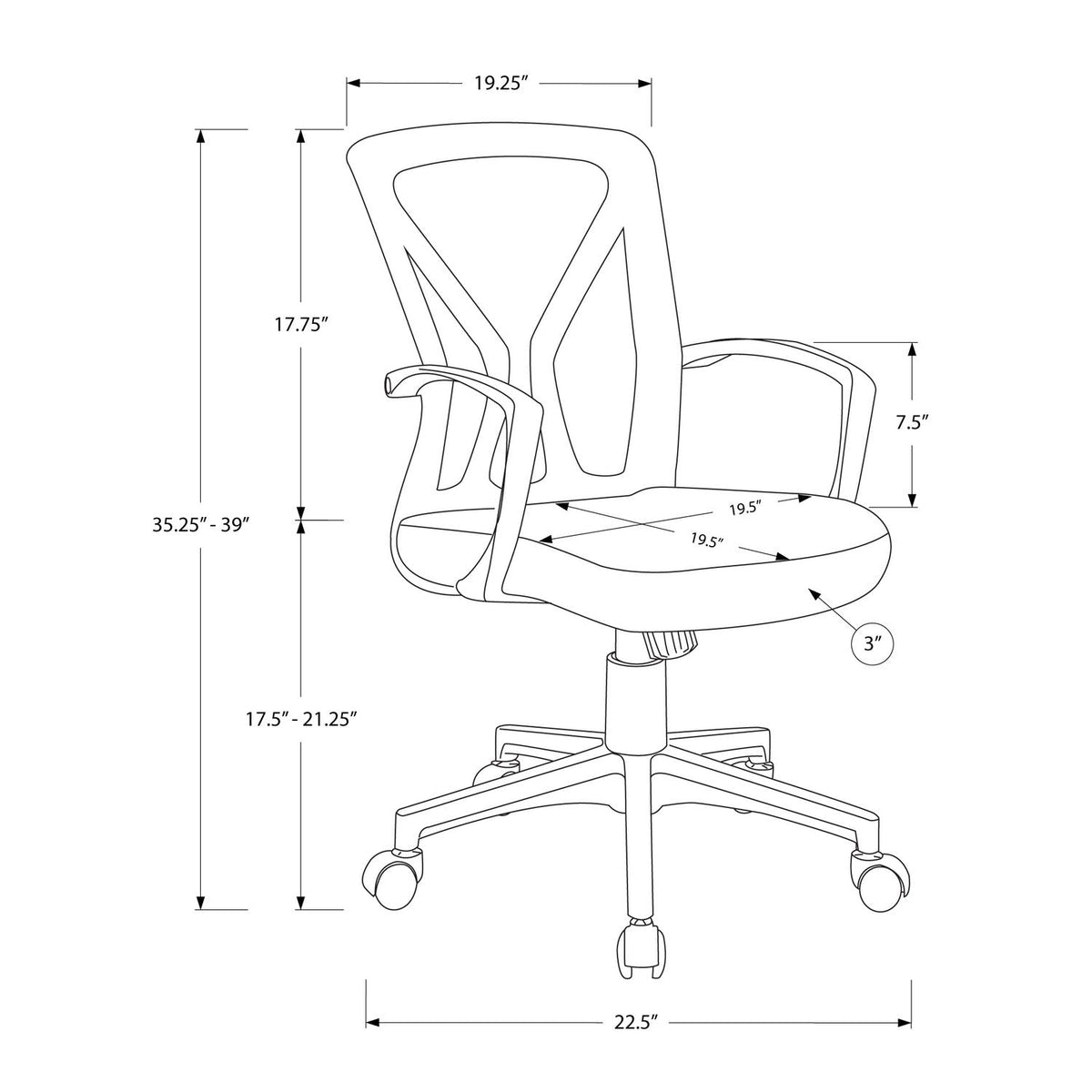 Adjustable Mid-Back Office Chair with Fixed Armrests