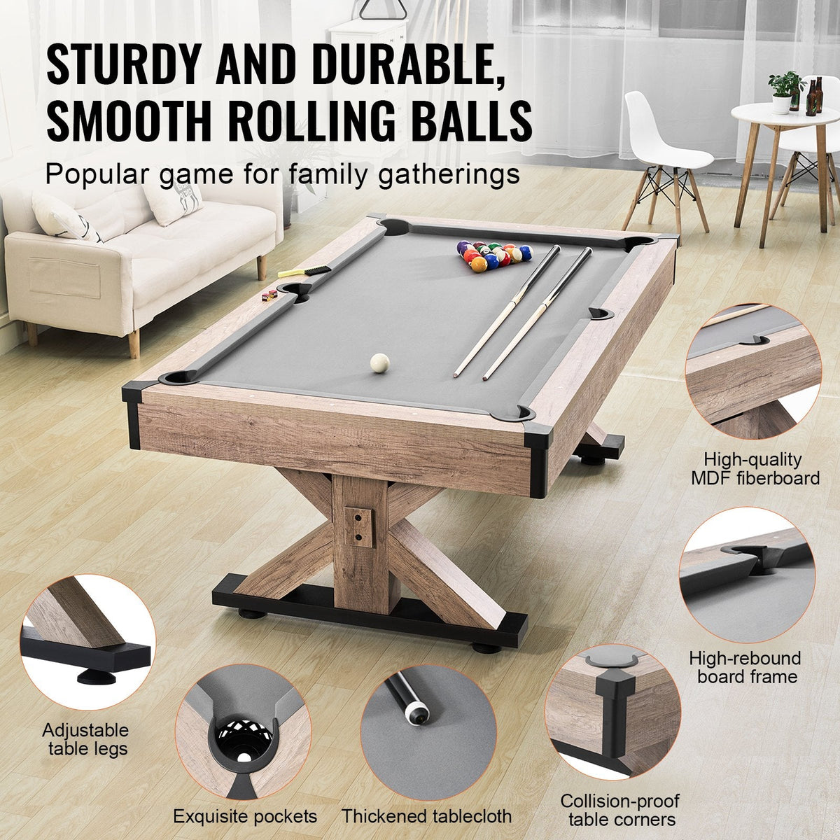 VEVOR 7 ft 3-in-1 Pool Table | Table Tennis & Dining