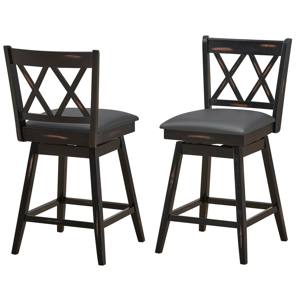 2-Piece Swivel Counter-Height Bar Stools with Rubberwood Legs