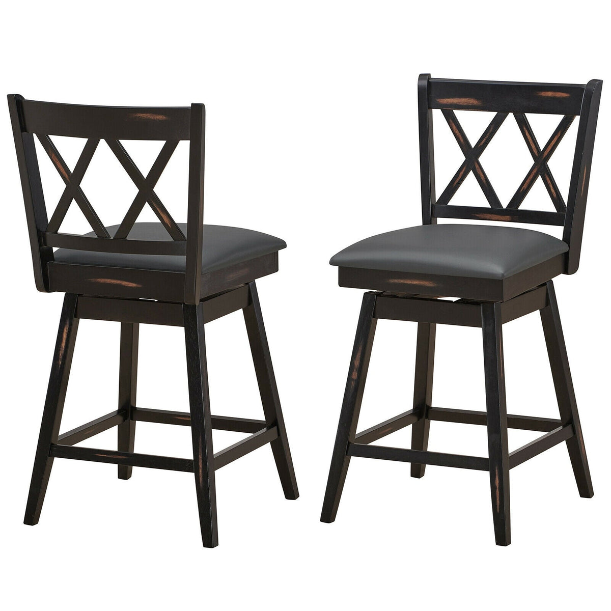 2-Piece Swivel Counter-Height Bar Stools with Rubberwood Legs