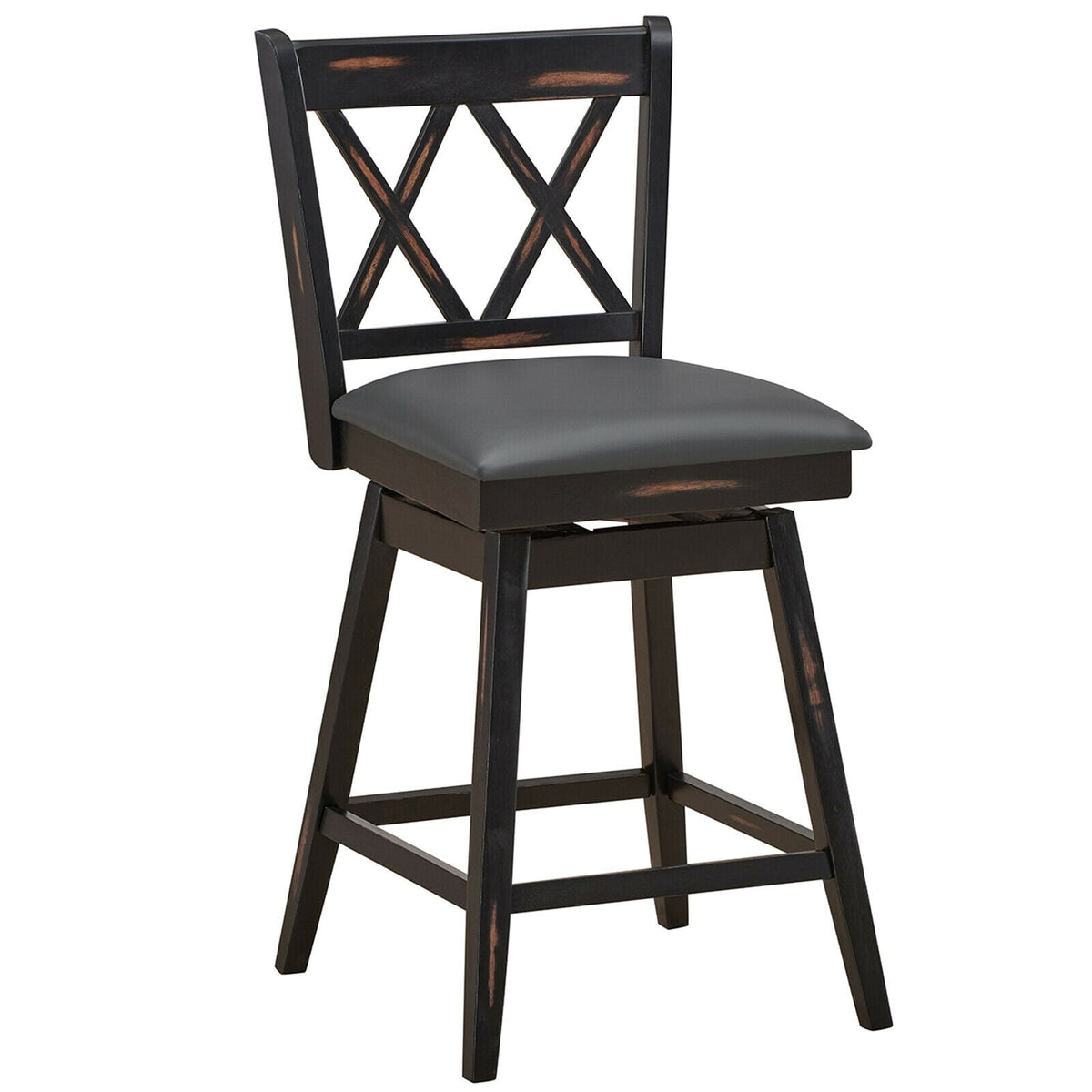 2-Piece Swivel Counter-Height Bar Stools with Rubberwood Legs