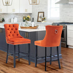 Velvet Upholstered Bar Stools Set Two with Back