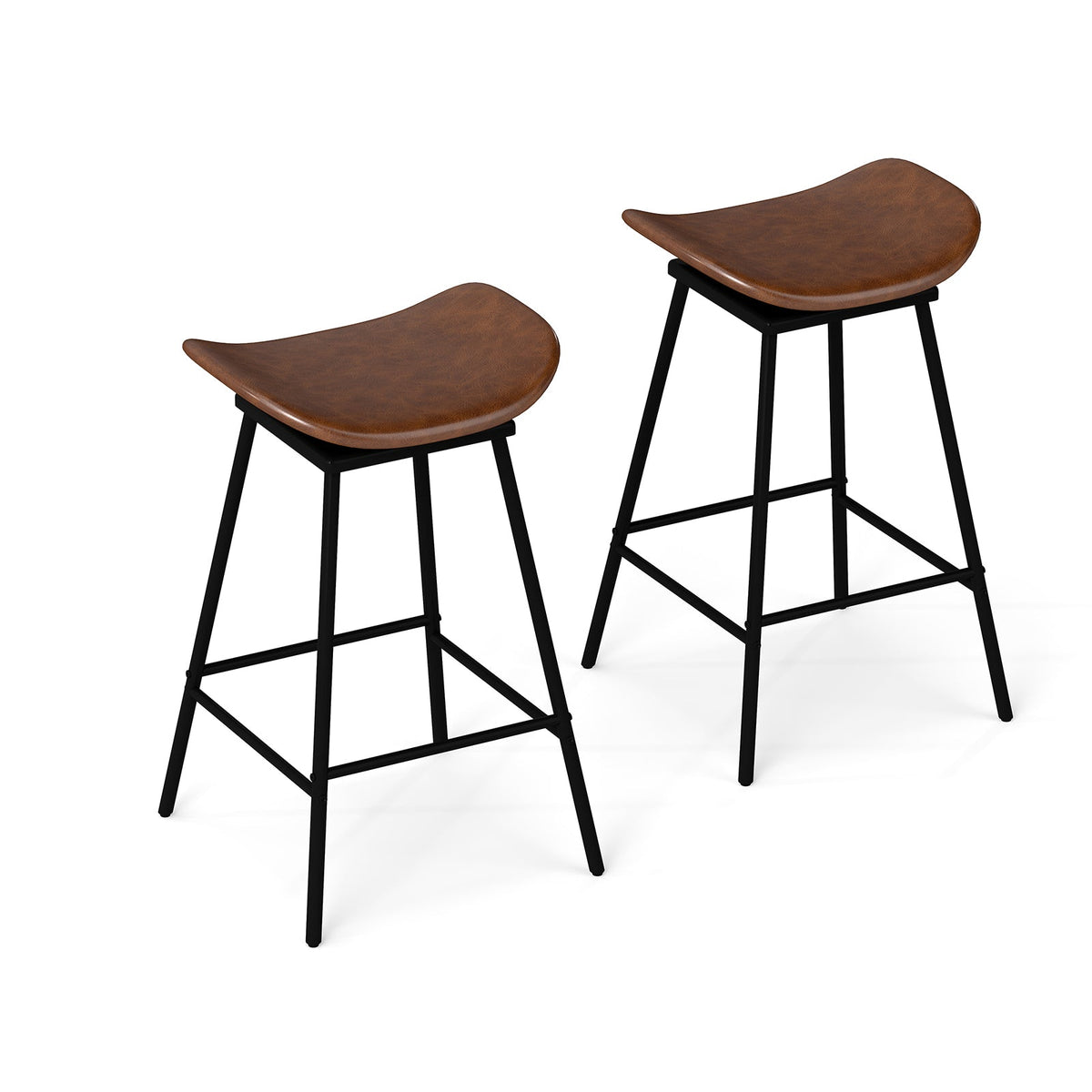 2-Piece Backless Swivel Bar Stools with Footrests