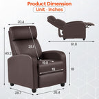 Leather Brown Recliner Chair Massage With Lumbar Support