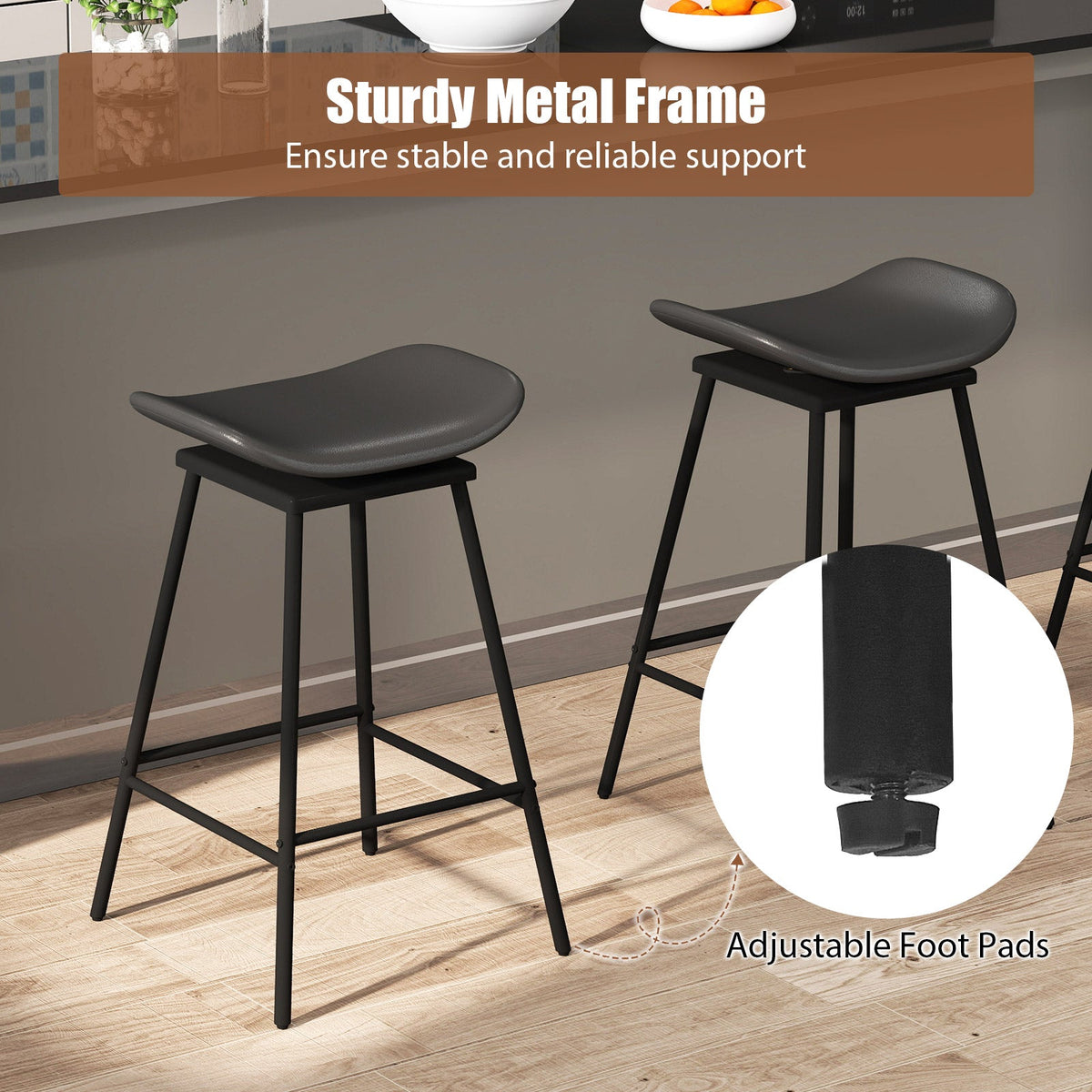 2-Piece Backless Swivel Bar Stools with Footrests