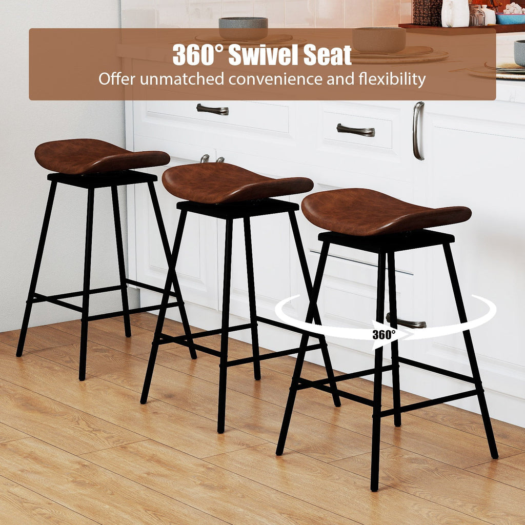 2-Piece Backless Swivel Bar Stools with Footrests