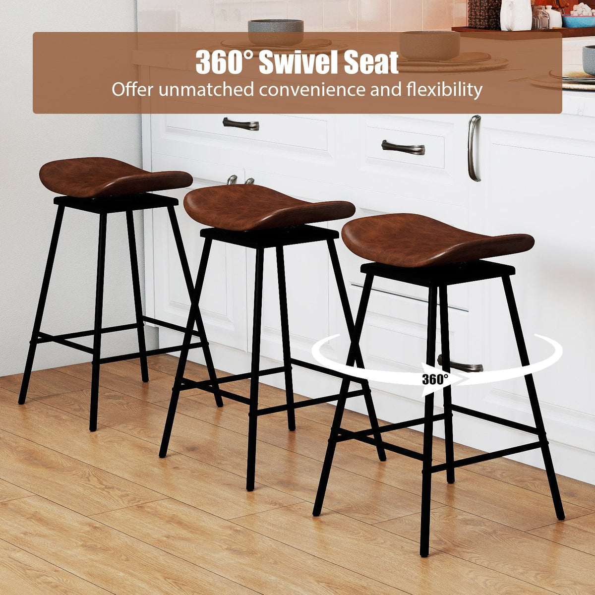 2-Piece Backless Swivel Bar Stools with Footrests