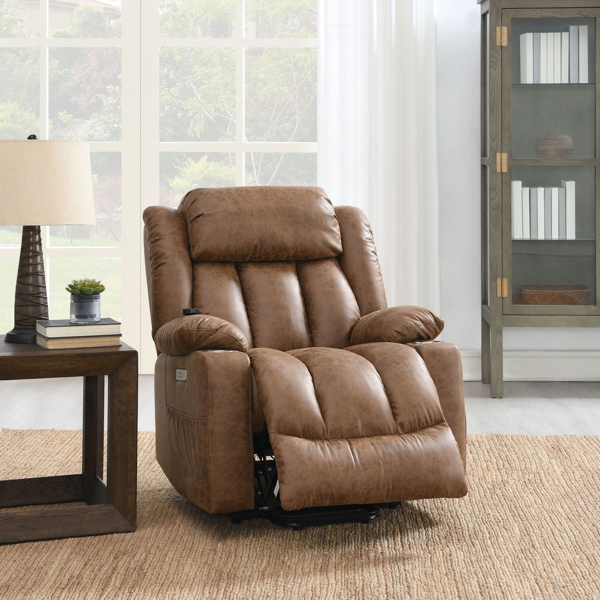 Aire Brown Power Lift Recliner with Heat and Massage