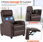 Leather Brown Recliner Chair Massage With Lumbar Support