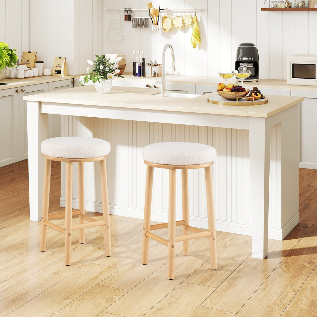 2-Piece White Boucle Upholstered Bar Stools