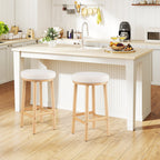 2-Piece White Boucle Upholstered Bar Stools