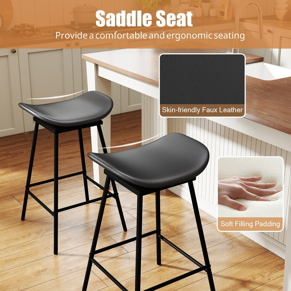 2-Piece Backless Swivel Bar Stools with Footrests