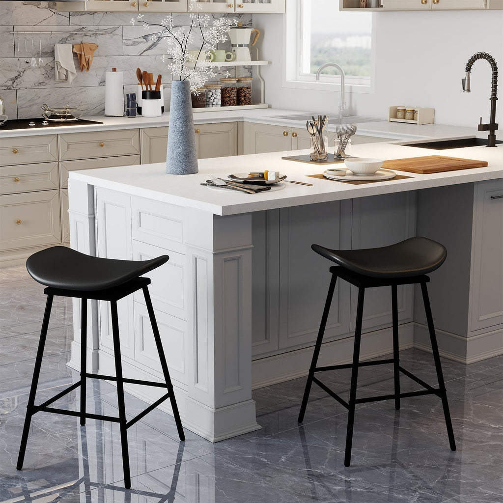 2-Piece Backless Swivel Bar Stools with Footrests