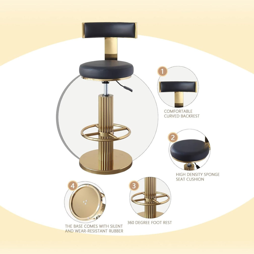Black Gold Swivel Bar Stool With Backrest And Adjustable
