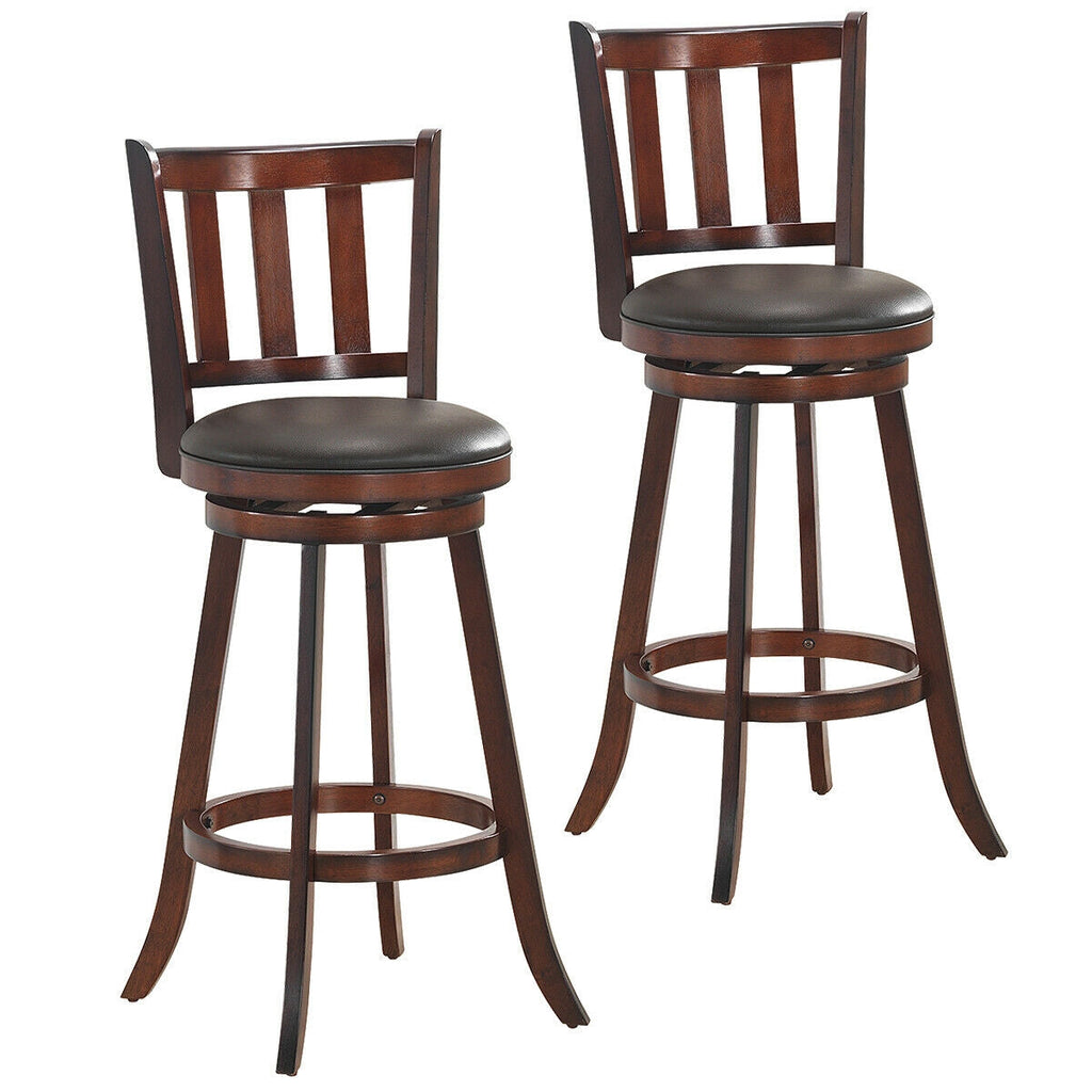360° Swivel Wooden Bar Stool Set of 2 with Cushioned Seat