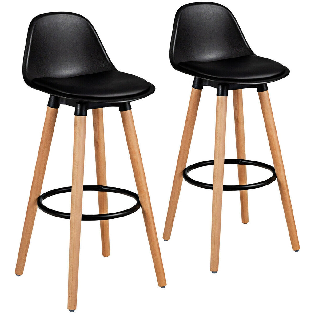 Mid-Century PU Upholstered Bar Stools - Set of 2
