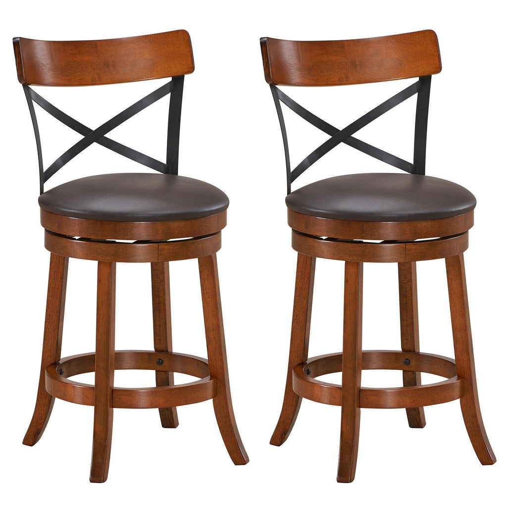 Swivel Bar Stools with Rubber Wood Legs - Set of 2