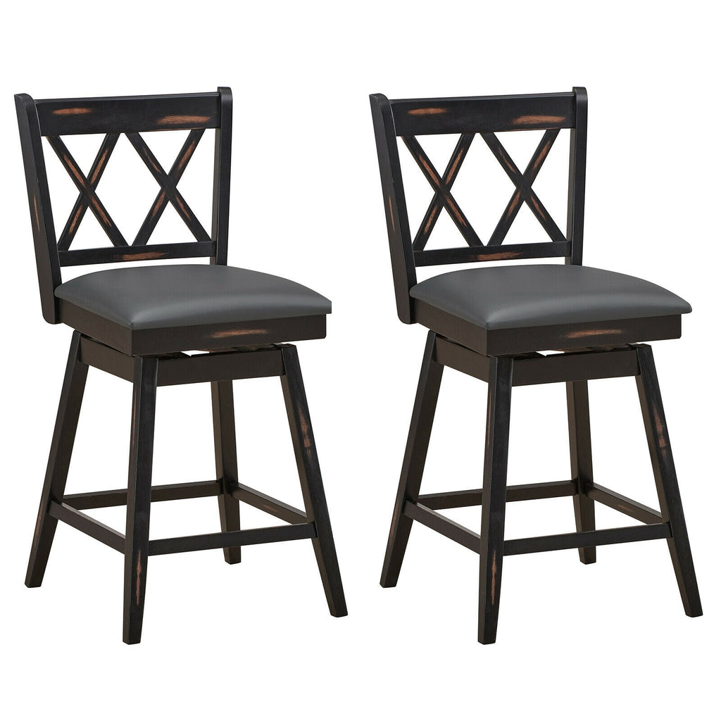2-Piece Swivel Counter-Height Bar Stools with Rubberwood Legs