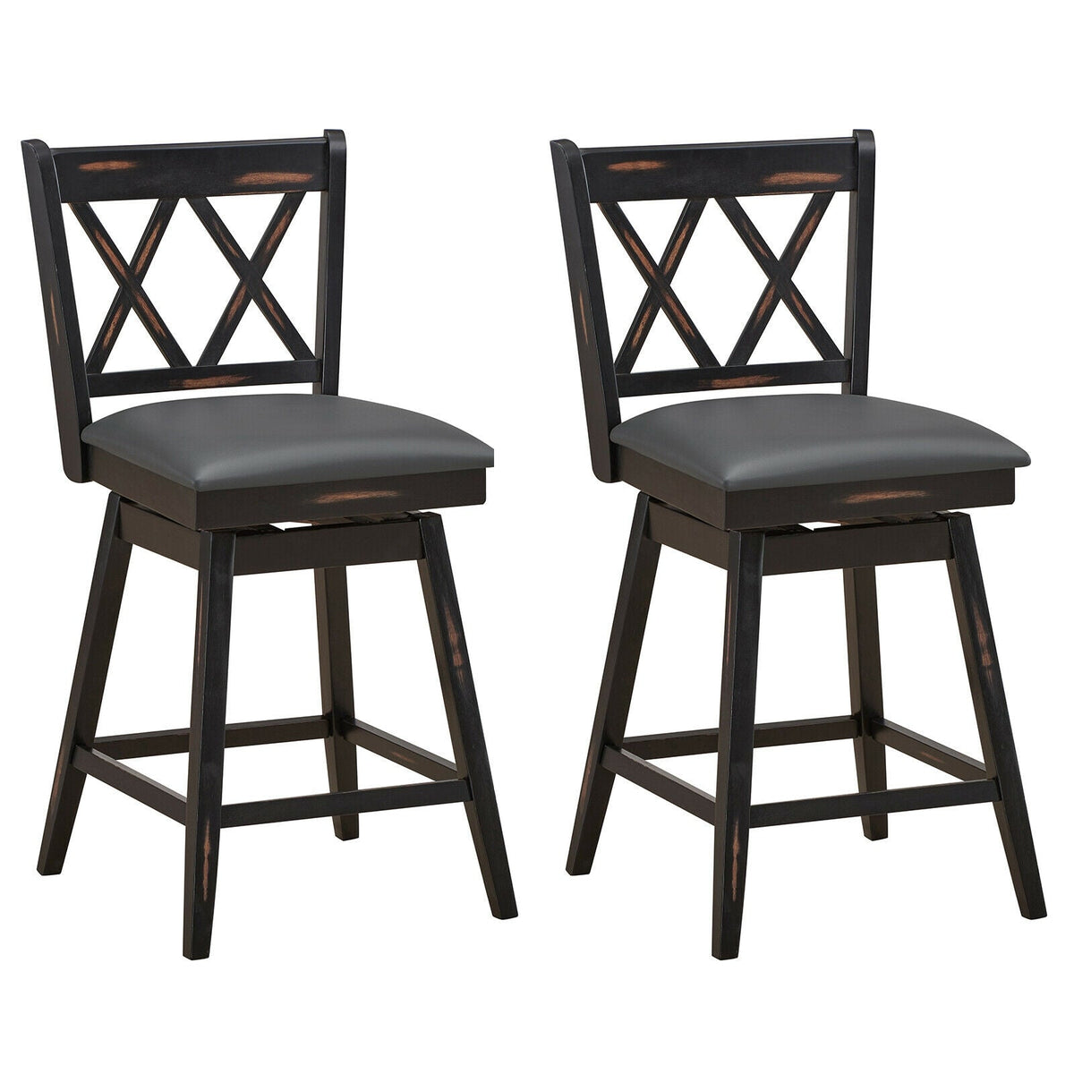 2-Piece Swivel Counter-Height Bar Stools with Rubberwood Legs
