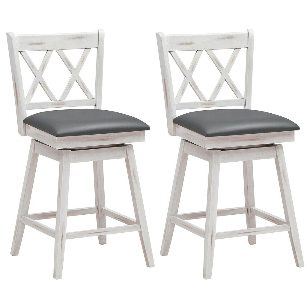 2-Piece Swivel Counter-Height Bar Stools with Rubberwood Legs