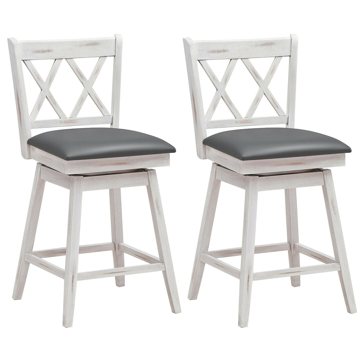 2-Piece Swivel Counter-Height Bar Stools with Rubberwood Legs
