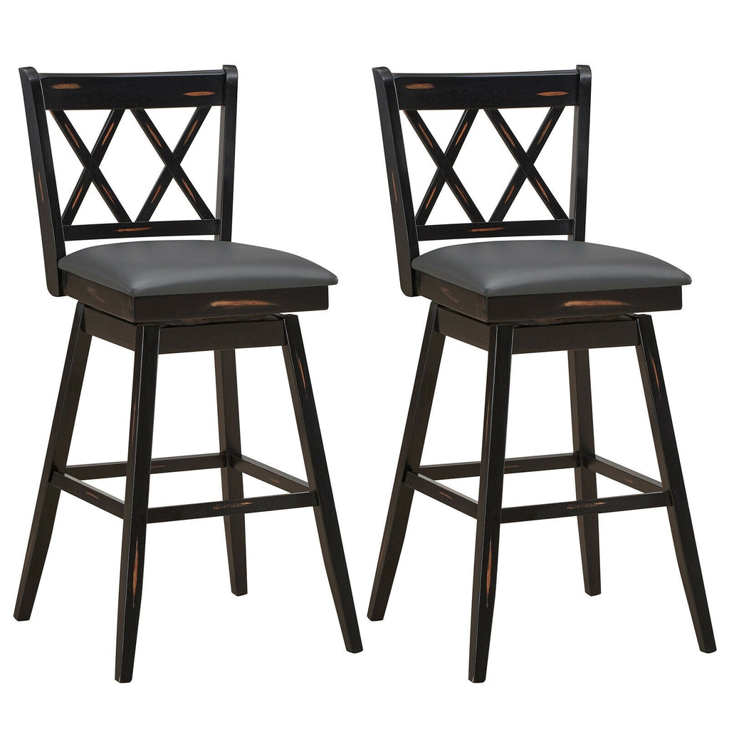 2-Piece Swivel Counter-Height Bar Stools with Rubberwood Legs