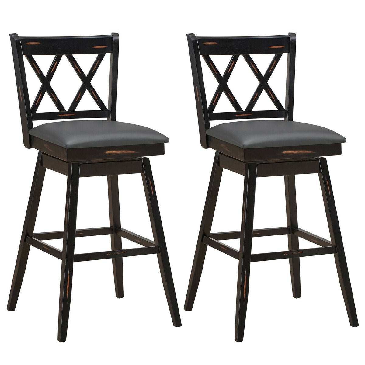 2-Piece Swivel Counter-Height Bar Stools with Rubberwood Legs