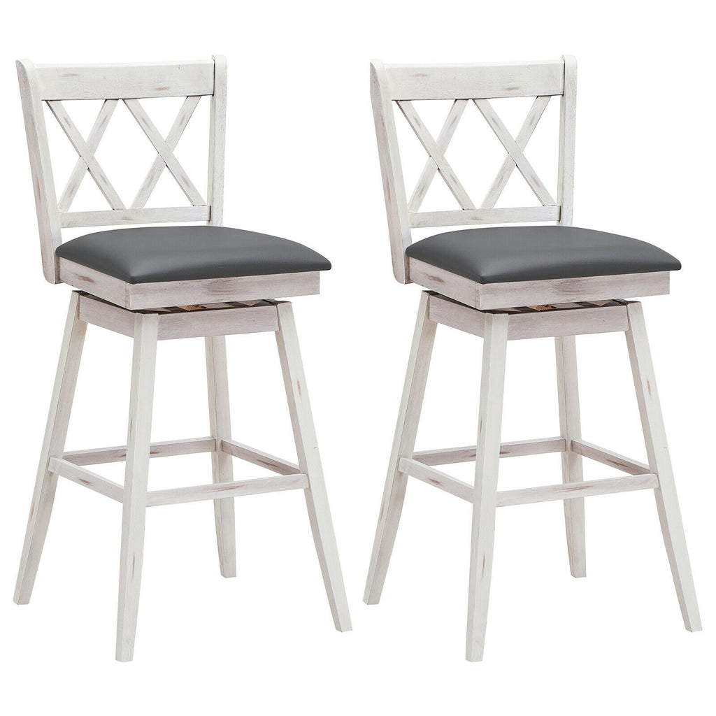 2-Piece Swivel Counter-Height Bar Stools with Rubberwood Legs