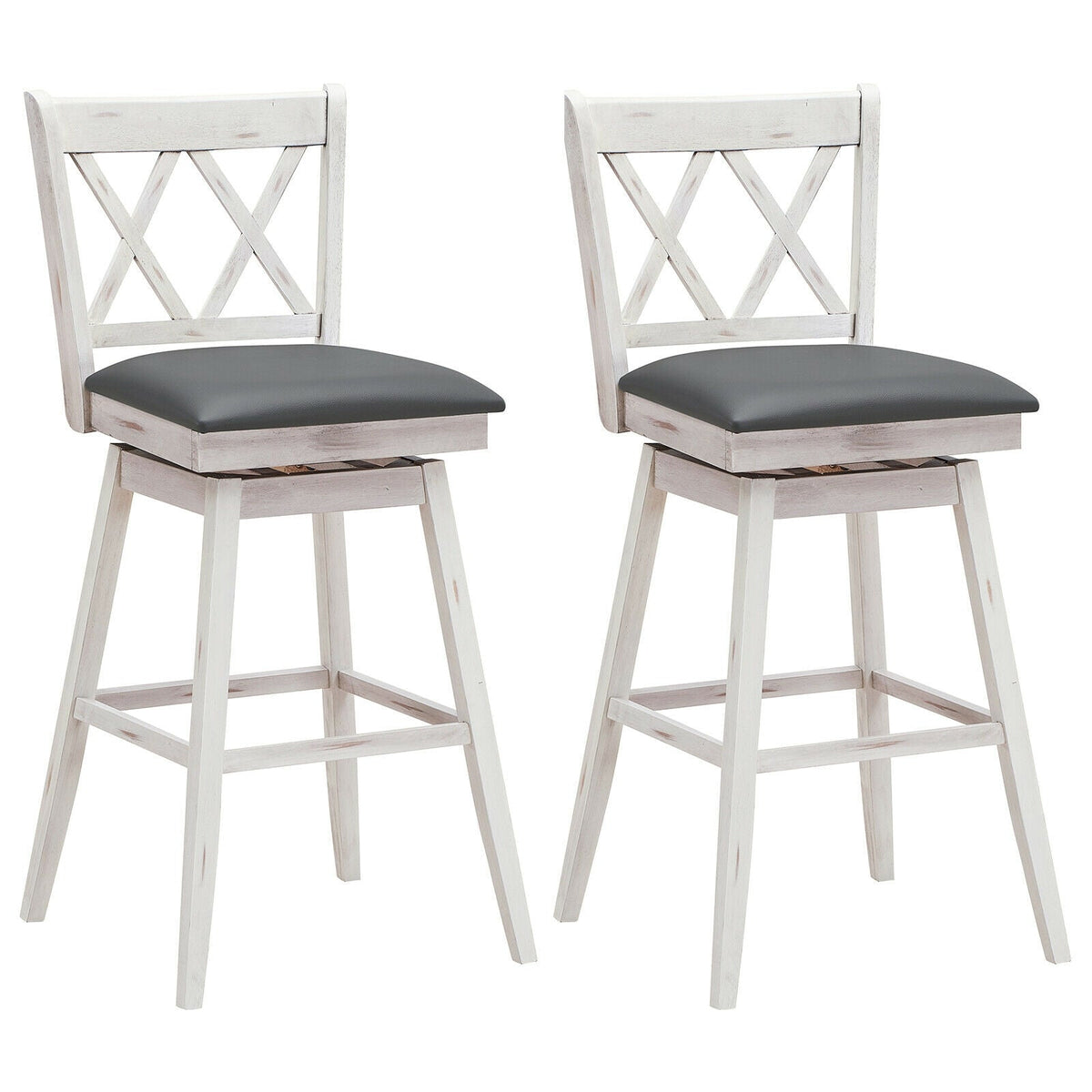 2-Piece Swivel Counter-Height Bar Stools with Rubberwood Legs