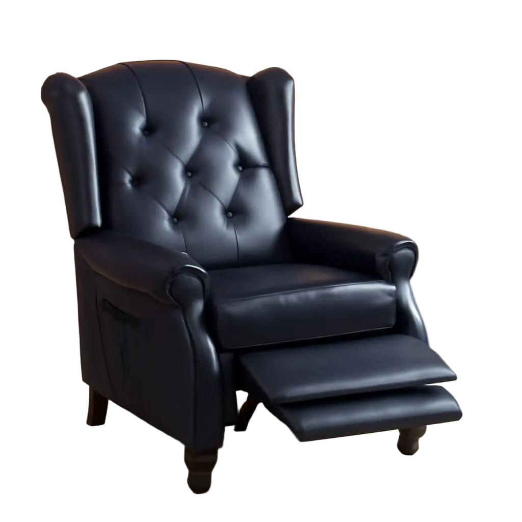 Blue PU Leather Wingback Recliner with Massage & Heat