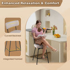 25 Inch 2-Piece Modern Upholstered Bar Stools with Back and Footrests-Beige