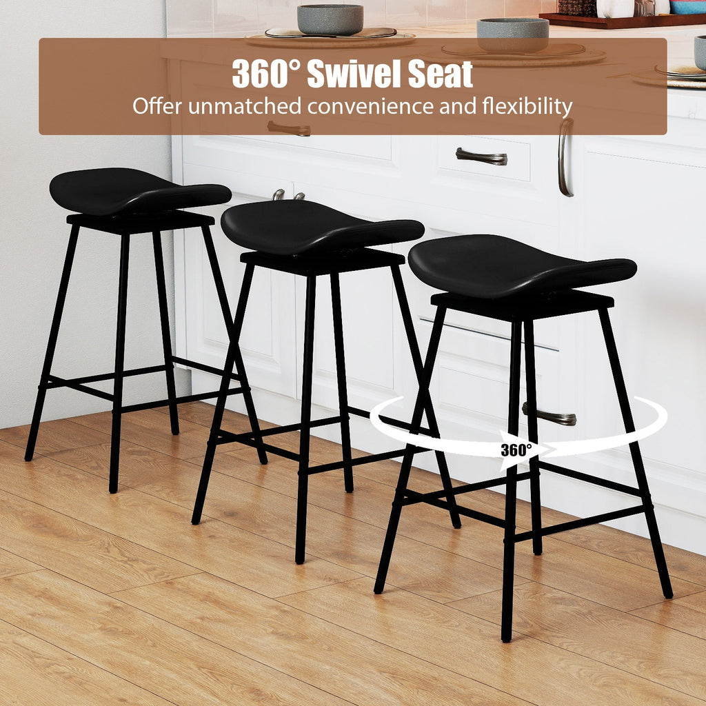 2-Piece Backless Swivel Bar Stools with Footrests