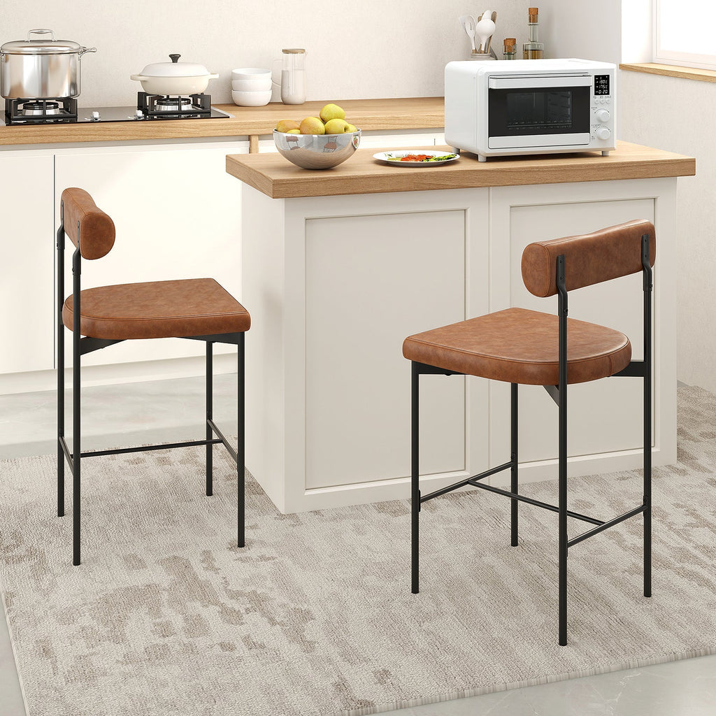 26 Inch Upholstered Counter Height Bar Stools Set of 2 with Backrest
