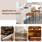 20 Inch Upholstered Bar Stools Set of 2 Counter Height Bar Chairs with  Backrest-Brown