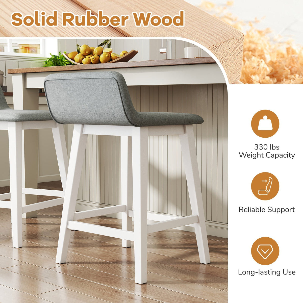 24 Inch Counter Height Bar Stools Set of 2 with Low Back