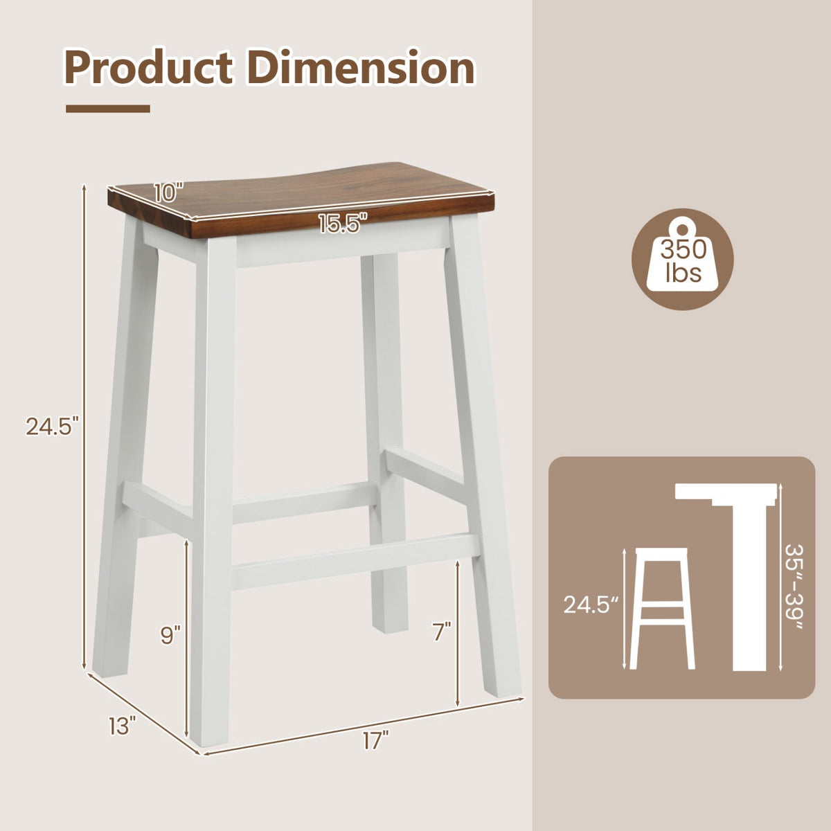 Saddle Bar Stools Set of 4 with Footrests, 24.5-Inch