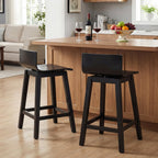 24.5 Inch Swivel Wooden Bar Stools Set of 2 with Rubber Wood Legs and Low Back