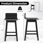 24.5 Inch Swivel Wooden Bar Stools Set of 2 with Rubber Wood Legs and Low Back