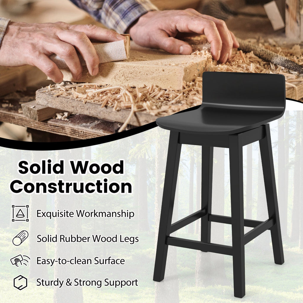 24.5 Inch Swivel Wooden Bar Stools Set of 4 with Rubber Wood Legs and Low Back
