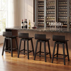 24.5 Inch Swivel Wooden Bar Stools Set of 4 with Rubber Wood Legs and Low Back