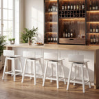 24.5 Inch Swivel Wooden Bar Stools Set of 4 with Rubber Wood Legs and Low Back