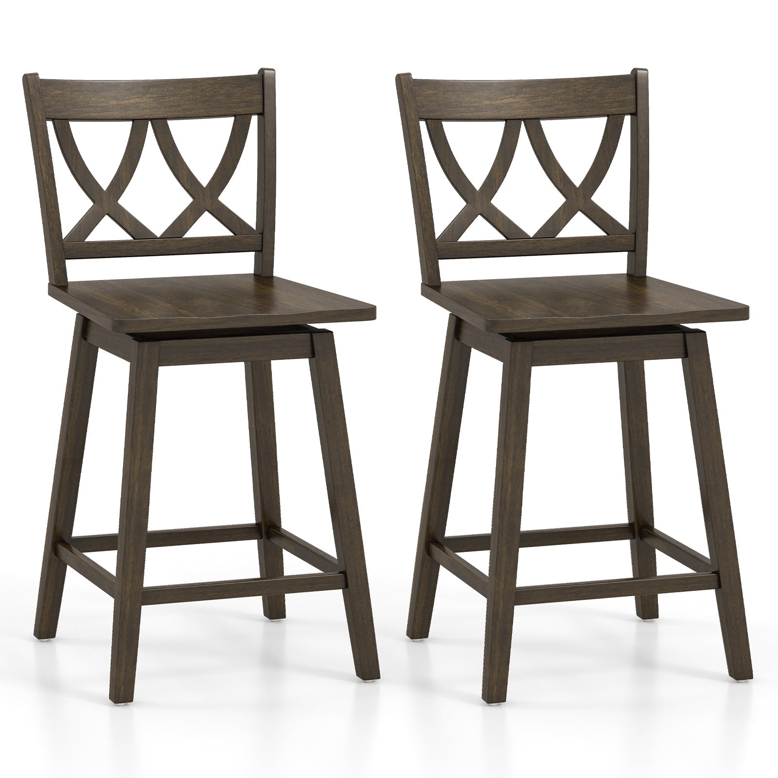 24/29 Inch Bar Stool Set of 2 Wooden Bar Chairs with Rubber Wood Frame-24 inches