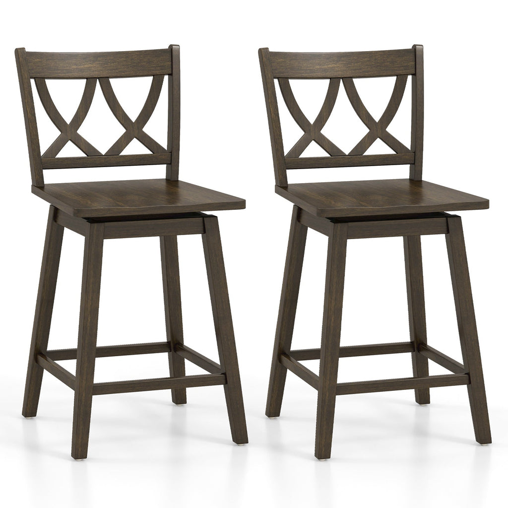 Wooden Bar Stool Set of 2 with Rubber Wood Frame