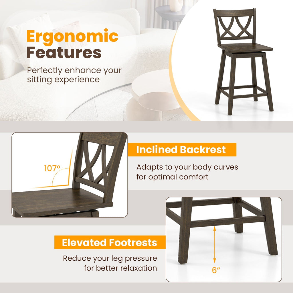 Wooden Bar Stool Set of 2 with Rubber Wood Frame