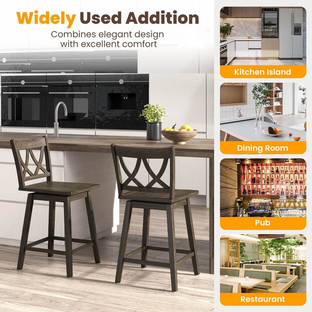 Wooden Bar Stool Set of 2 with Rubber Wood Frame