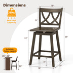 Wooden Bar Stool Set of 2 with Rubber Wood Frame